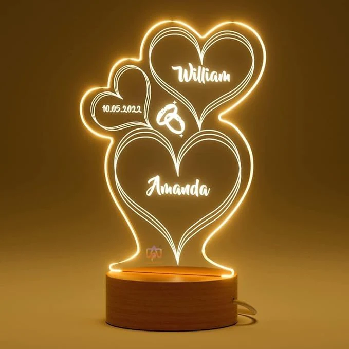 Hearts With Ring Customized 3D Illusion Lamp
