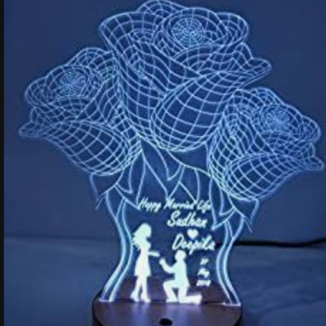 3D Couple Flowers Customized illusion Lamp