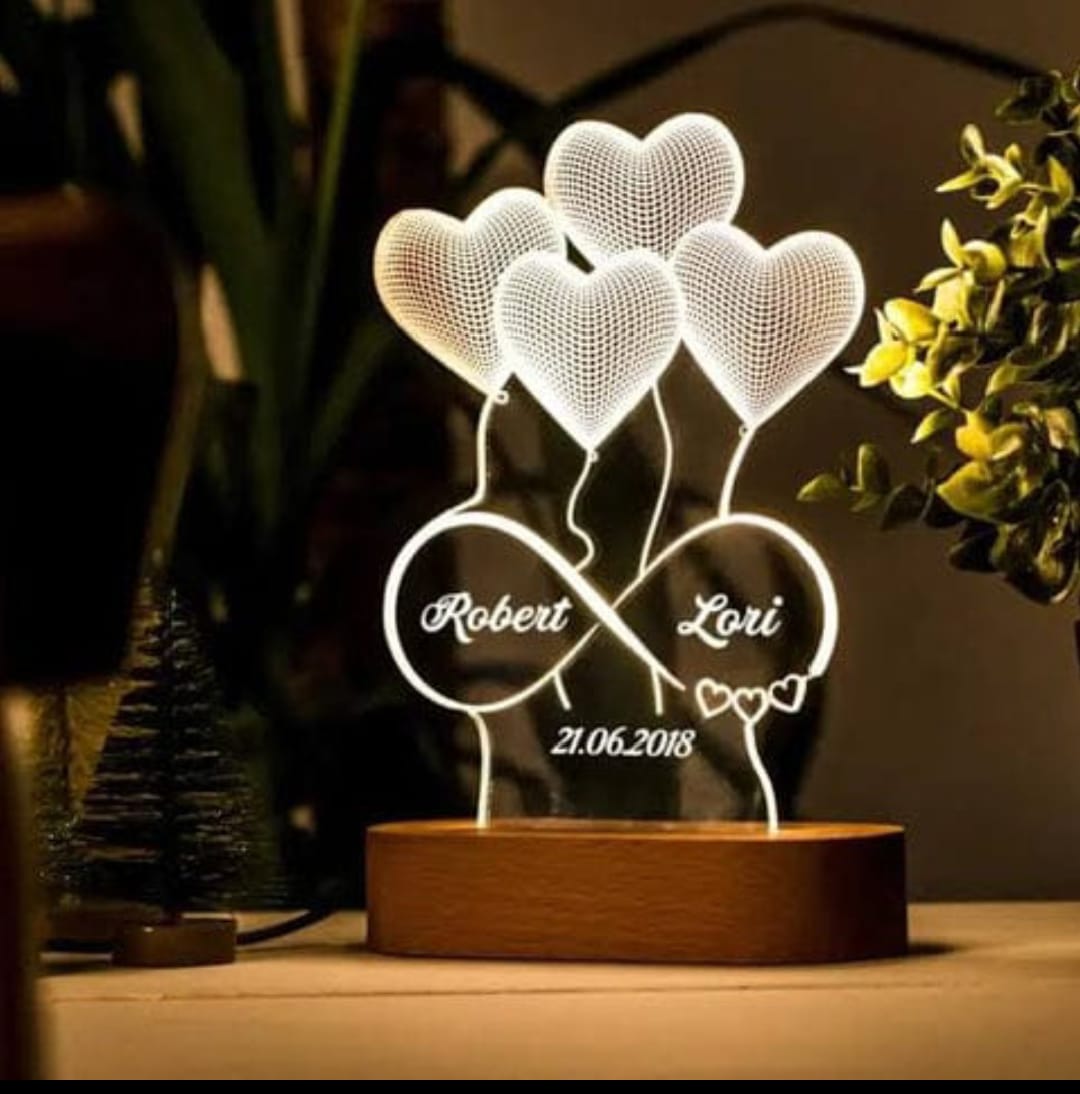 4 Hearts 3D Customized illusion Lamp