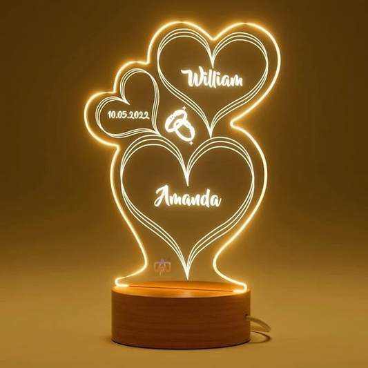 Hearts With Ring Customized 3D Illusion Lamp