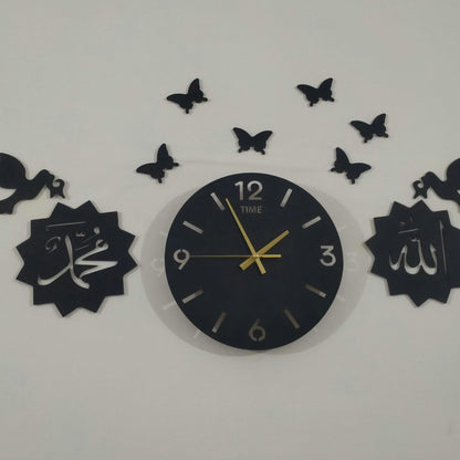 3D Islamic Wooden Wall Clock With Light