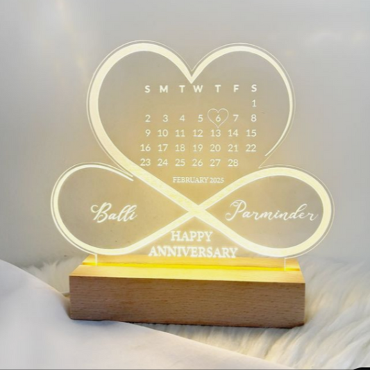 3D Heart Shape Celender Customized Illusion Lamp