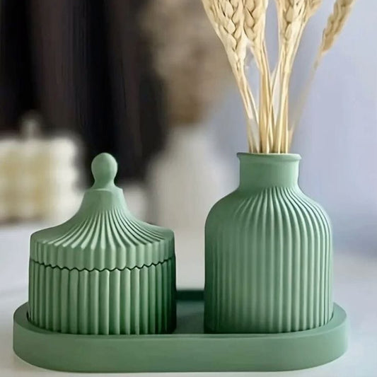 Oval Tray+Vase+ Striped Jar
