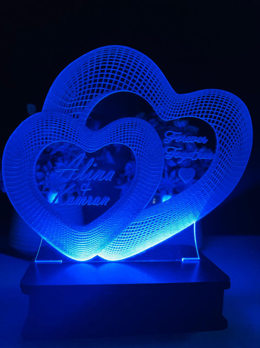 3D Double Heart Customized illusion Lamp