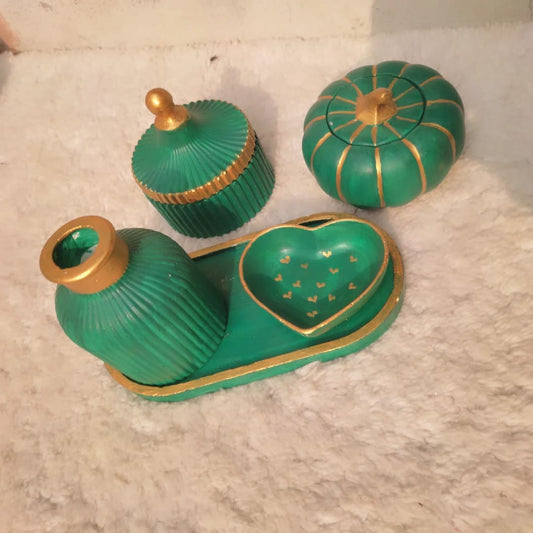 Oval Tray + Vase + Mini Heart Tray + Pumpkin + Striped Jar